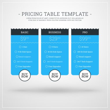 Vector Design Template for Pricing Table for Websites and Applications. Flat Design Vector Illustration