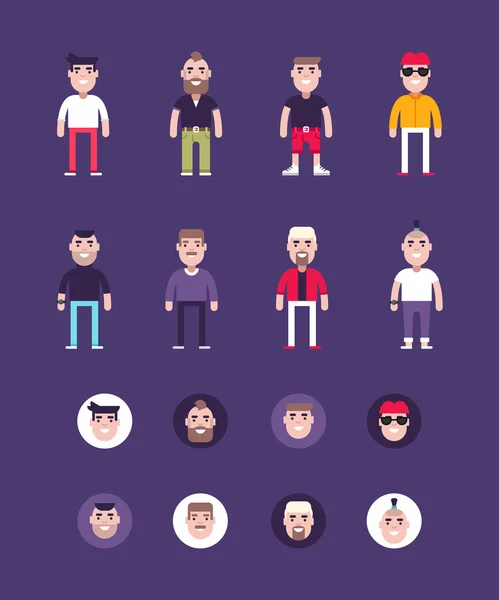 Set of Male Avatars and Icons. Ilustrasi Vektor Gaya Datar. Busana dan Pakaian - Stok Vektor