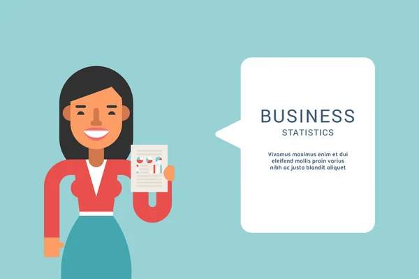 Business Concepts with Businessman Cartoon Character. Businessman with Speech Bubble. Statistics. Vector Illustration in Flat Design Style — Stock vektor