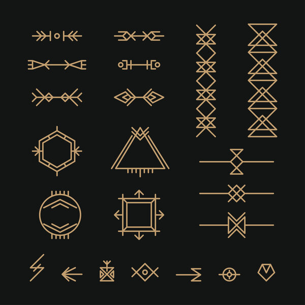 Set of Line Art Decorative Geometric Vector Frames and Borders. Vector Illustration. Vector Design Elements. Vintage Decoration 