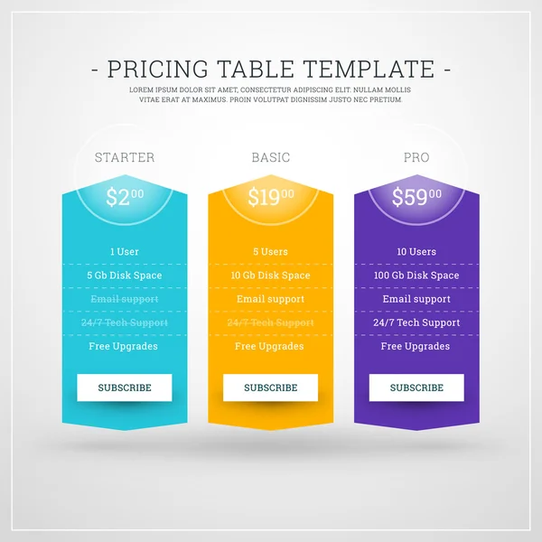 Vector Design Template for Pricing Table for Websites and Applications. Flat Design Vector Illustration — Stockvector