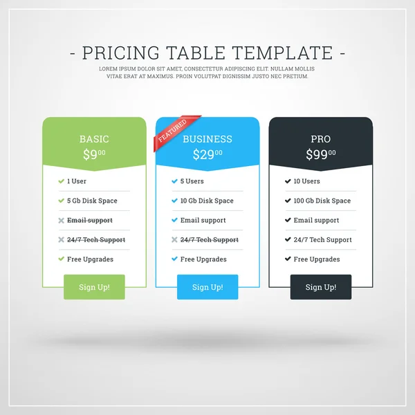 Vector Design Template for Pricing Table for Websites and Applications. Flat Design Vector Illustration — Wektor stockowy