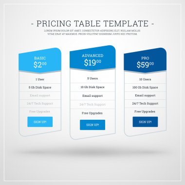 Vector Design Template for Pricing Table for Websites and Applications. Flat Design Vector Illustration