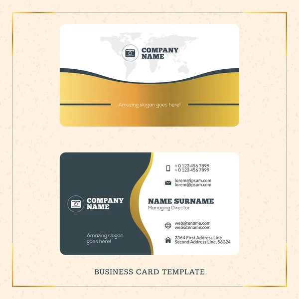 Creative Golden Business Visiting Card Vector Design Template. Vector Illustration. Stationery Design. Gold and Black Colors — Stock Vector