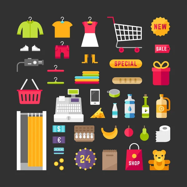 Shopping and Sale. Set of Flat Style Vector Illustrations and Icons — Stockový vektor
