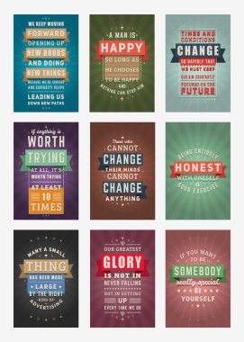 İlham ve motivasyon tırnak tipografik posterler kümesi. Vektör çizim düz tarzı. Vektör alıntı. Poster şablonu