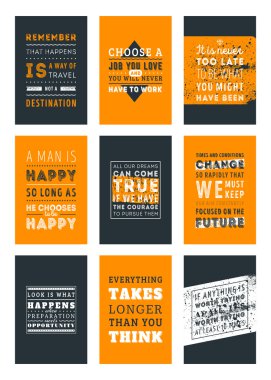 İlham ve motivasyon tırnak tipografik posterler kümesi. Vektör çizim düz tarzı. Vektör alıntı. Poster şablonu
