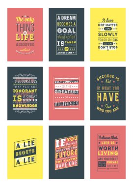 İlham ve motivasyon tırnak tipografik posterler kümesi. Vektör çizim düz tarzı. Vektör alıntı. Poster şablonu