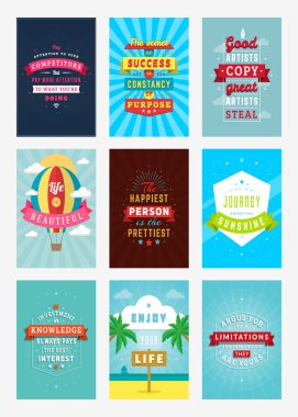 İlham ve motivasyon tırnak tipografik posterler kümesi. Vektör çizim düz tarzı. Vektör alıntı. Poster şablonu