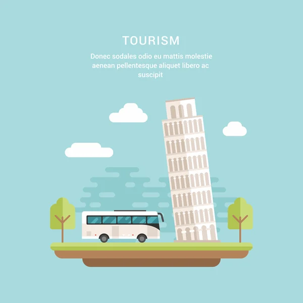 Concept touristique Illustration vectorielle de style plat. Tour penchée de Pise — Image vectorielle