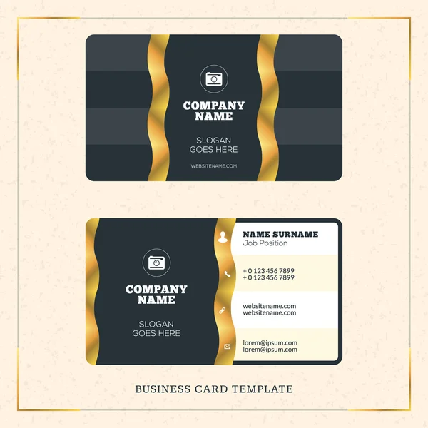 Creative Golden Business Visiting Card Vector Design Template. Vector Illustration. Stationery Design. Gold and Black Colors — Stock Vector