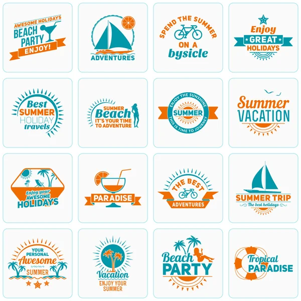 Zomer vakantie ontwerpelementen instellen Hipster Vintage logo's en Badges. Strandvakantie, Party, reis — Stockvector