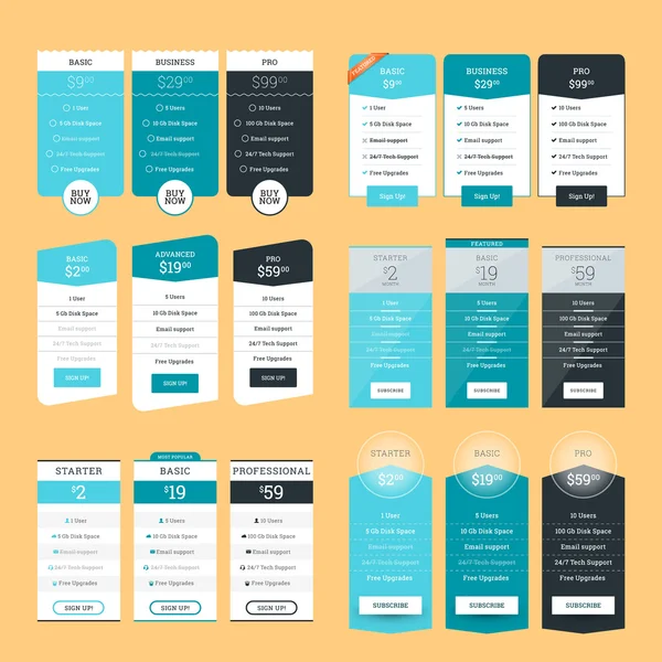 Set of Pricing Table Design Templates for Websites and Applications. Flat Style Vector Illustration — ストックベクタ