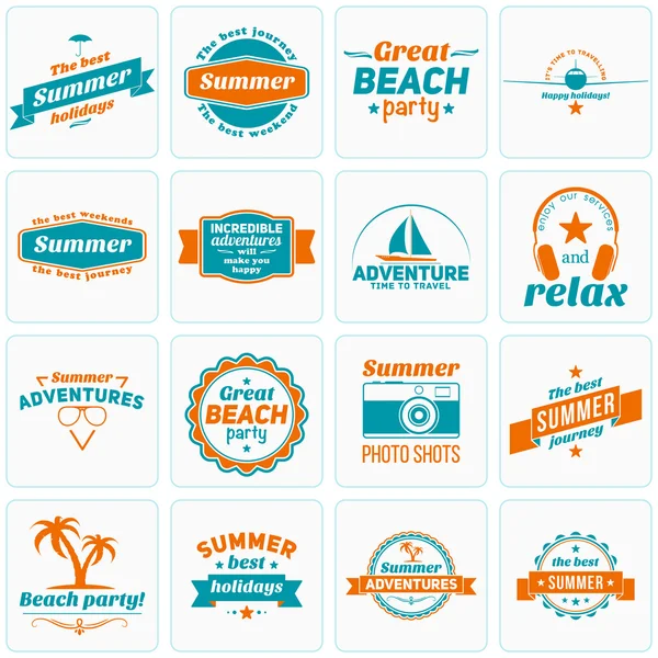 Zomer vakantie ontwerpelementen instellen Hipster Vintage logo's en Badges. Strandvakantie, Party, reis — Stockvector