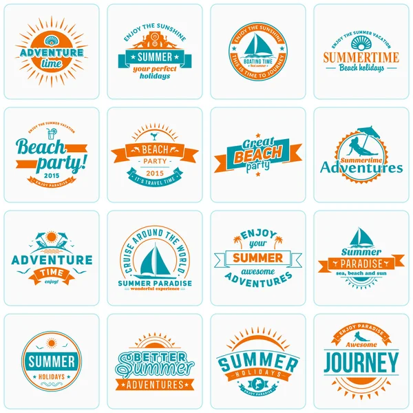 Conjunto de elementos de diseño de vacaciones de verano. Hipster Vintage Logotipos e insignias. Playa Vacaciones, Fiesta, Viaje — Vector de stock