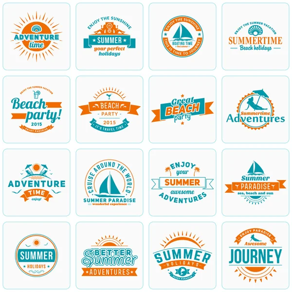 Set of Summer Holidays Design Elements. Hipster Vintage Logotypes and Badges. Beach Vacation, Party, Journey — Stock Vector