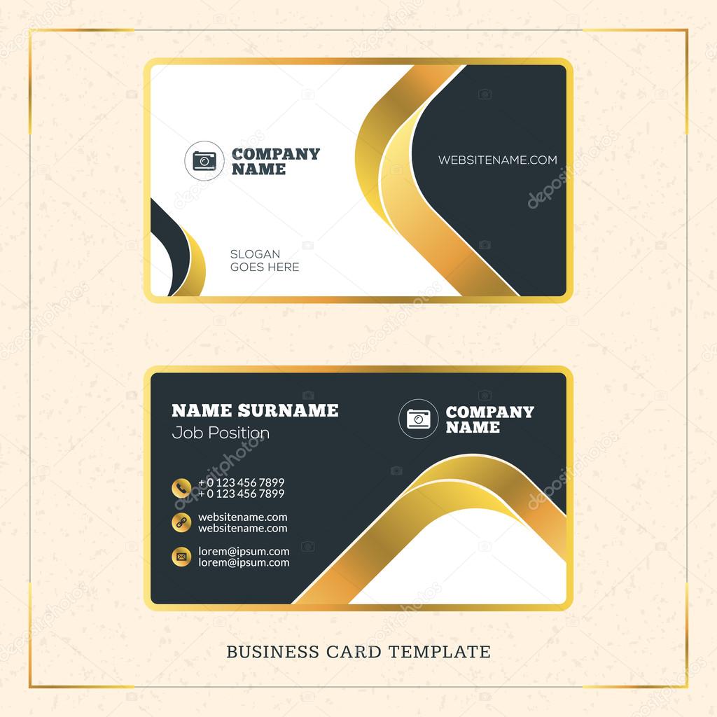 Creative Golden Business Visiting Card Vector Design Template. Vector Illustration. Stationery Design. Gold and Black Colors