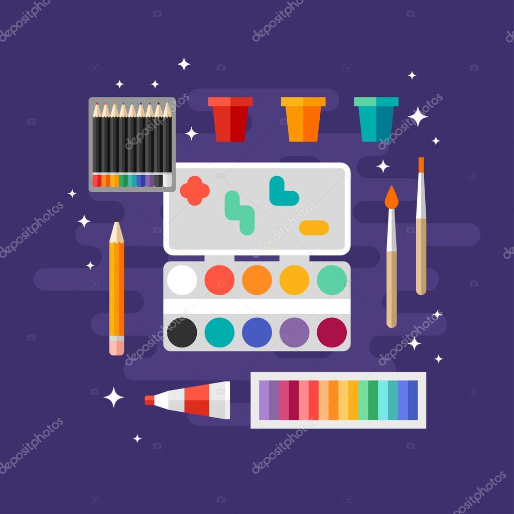 Art supplies for drawing sketches set with paints Vector Image