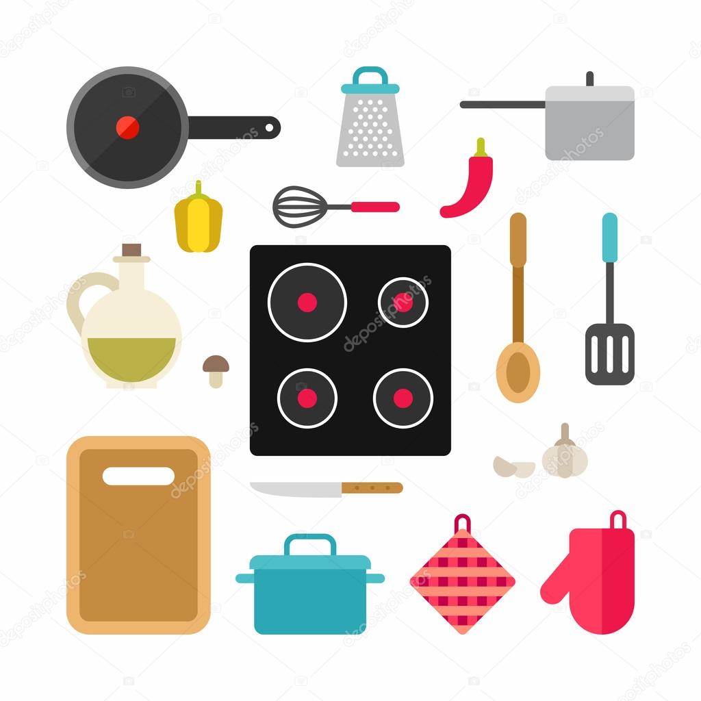 Set of Vector Icons and Illustrations in Flat Style. Kitchen Appliances