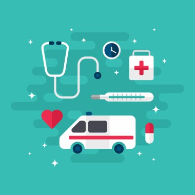 Tıbbi simge ve nesneleri. Düz stil vektör çizim. Tıp kavramı