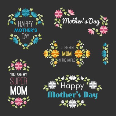 Happy Mothers Day. Set of Vector Design Elements with Flowers. Greeting Card Templates. Vector Illustration