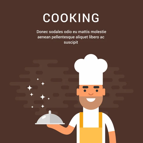 Male Cartoon Character Chief with Dish. Cooking Concept. People Profession Concept. Vector Illustration in Flat Style — Stok Vektör