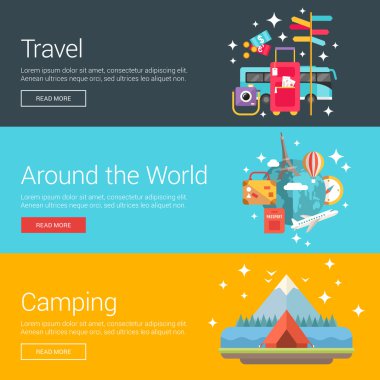 Travel. Around the World. Camping. Flat Design Vector Illustration Concepts for Web Banners and Promotional Materials