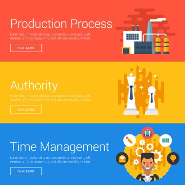 Production Process. Authority. Time Management. Flat Design Vector Illustration Concepts for Web Banners and Promotional Materials