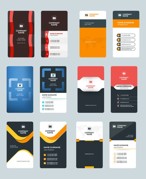 Set van creatieve en schone verticale visitekaartje Print templates. Platte stijl vector illustratie. Briefpapier ontwerp — Stockvector