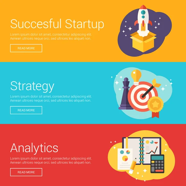 Pomyślny Startup. Strategii. Analytics. Płaski projekt ilustracji wektorowych koncepcje dla banerów internetowych i materiałów promocyjnych — Wektor stockowy