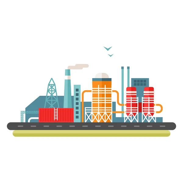 Illustration de concept d'usine. Illustration vectorielle de style plat. Paysage industriel — Image vectorielle