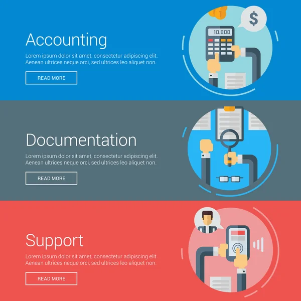 Accounting. Documentation. Support. Flat Design Vector Illustration Concepts for Web Banners and Promotional Materials — Stock Vector