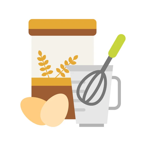 Flour and Eggs for Making Dough with Beater in a Measuring Cup. Vector Illustration in Flat Design Style — Stock Vector