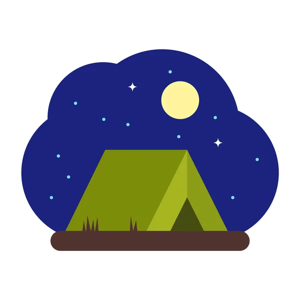 Namiot turystyczny w nocy. Ilustracja wektorowa w stylu płaskiego projektu — Wektor stockowy