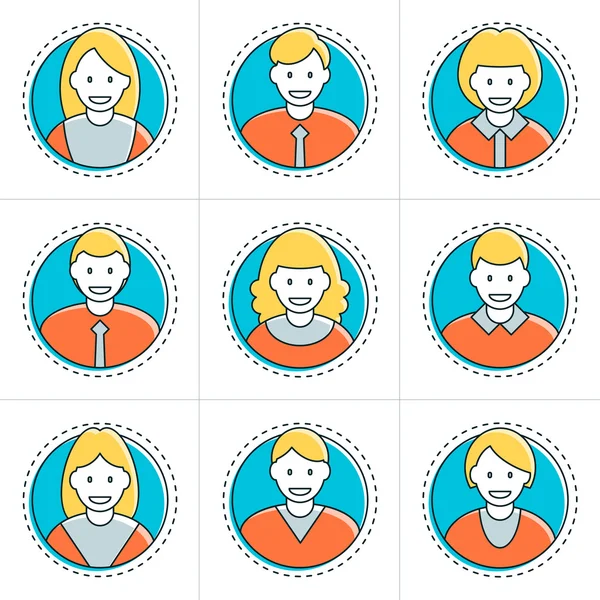 Set of Flat Thin Line People Avatar Icons. Flat Vector Illustration. User Profile Icons. Male and Female Characters — Stock Vector