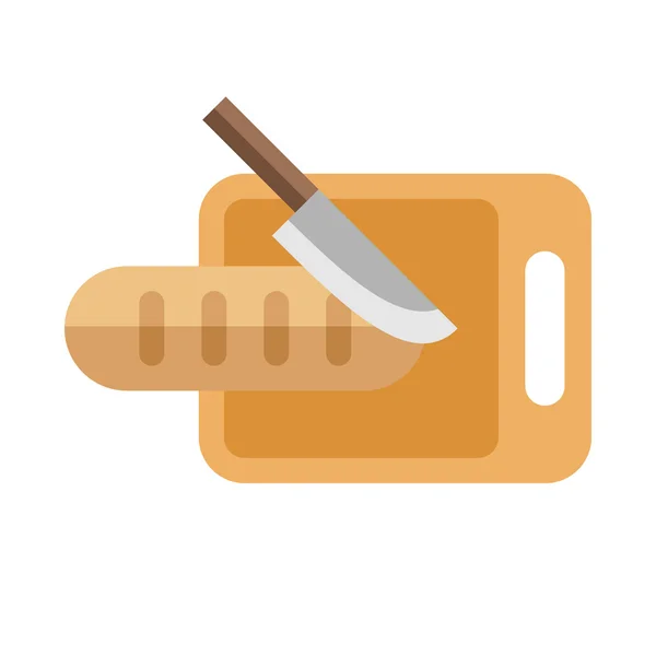 Cuchillo y pan en una tabla. Ilustración vectorial de estilo plano aislado — Vector de stock