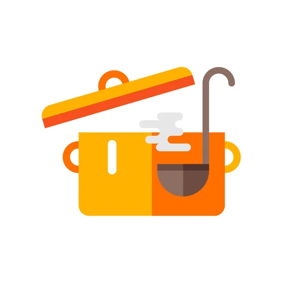 Pot of Soup and Ladle. Cooking Concept. Vector Illustration in Flat Design Style — Stock Vector