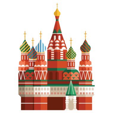 Tourism concept flat style vector illustration. Saint Basils Cathedral. Church in Red Square in Moscow, Russia