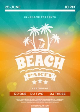 Beach Party Flyer or Poster. Summer Night Party. Vector Template