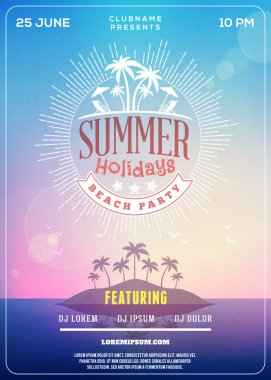 Beach Party Flyer or Poster. Summer Night Party. Vector Template