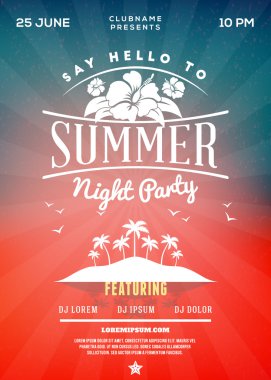 Beach Party Flyer or Poster. Summer Night Party. Vector Template