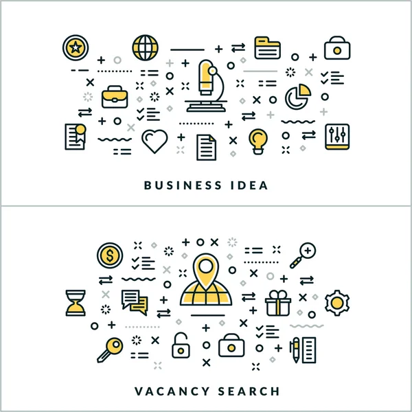 Vector Thin Line Business Idea and Vacancy Search Concepts. Vector Illustration for Website Banner or Header. Flat Line Icons and Design Elements — Stock Vector