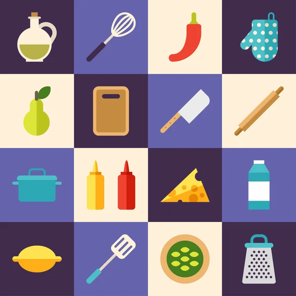 Set de iconos de comida vectorial de estilo plano. Concepto de cocina — Vector de stock