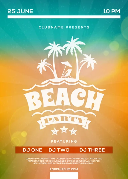 Beach Party Flyer or Poster. Summer Night Party. Vector Template