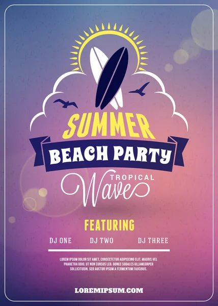 Beach Party Flyer or Poster. Summer Night Party. Vector Template — Stok Vektör