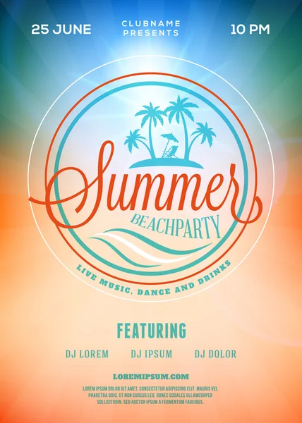 Beach Party Flyer or Poster. Summer Night Party. Vector Template — Stockový vektor