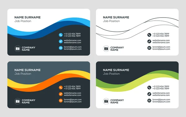 Modelo de cartão de visita criativo. Ilustração vetorial de design plano. Desenho de papelaria. 4 Combinações de cores. Modelo de impressão — Vetor de Stock