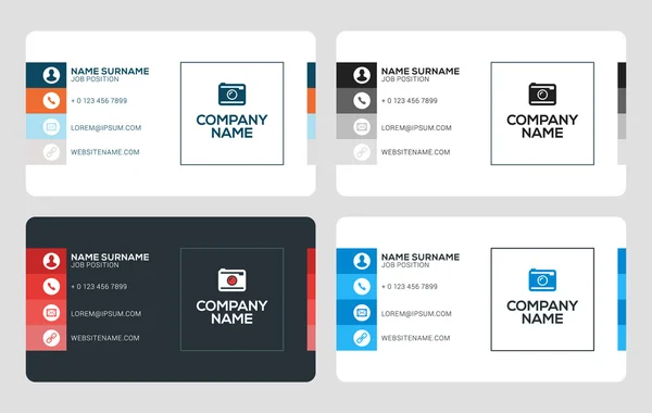 Modelo de cartão de visita criativo. Ilustração vetorial de design plano. Desenho de papelaria. 4 Combinações de cores. Modelo de impressão — Vetor de Stock