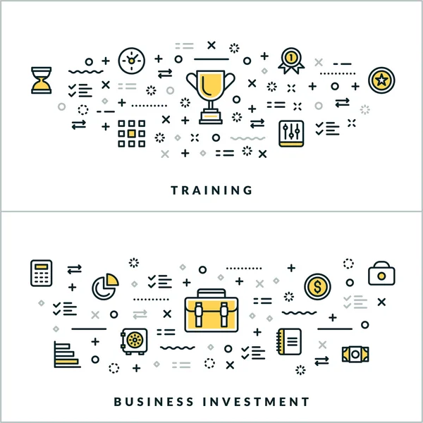 Vector Thin Line Training and Business Investment Concepts. Vector Illustration for Website Banner or Header. Flat Line Icons and Design Elements — Stock Vector