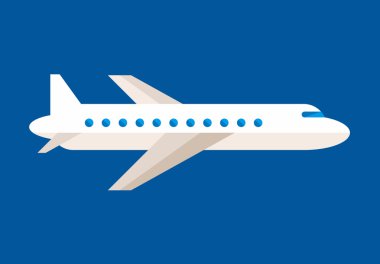 White airplane flat vector illustration on blue background clipart